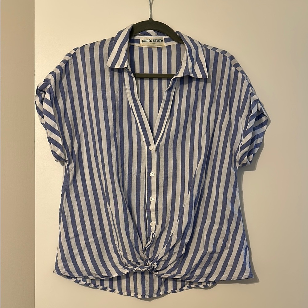 Blue and white linen striped shirt
